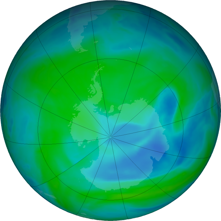 Antarctic ozone map for 27 December 2021